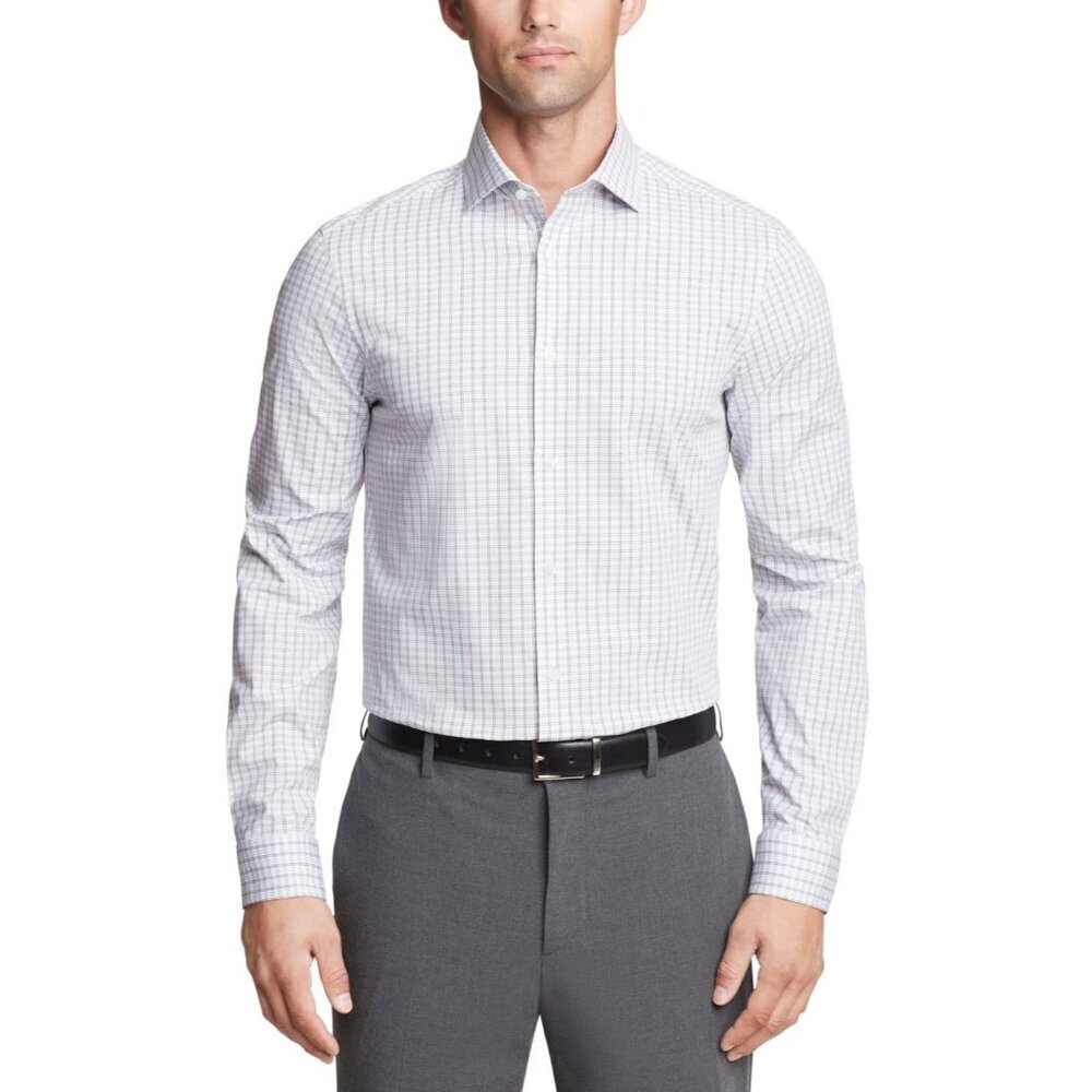 NEW Calvin Klein Men's M Button Down  Dress Shirt White Checker Regular Fit